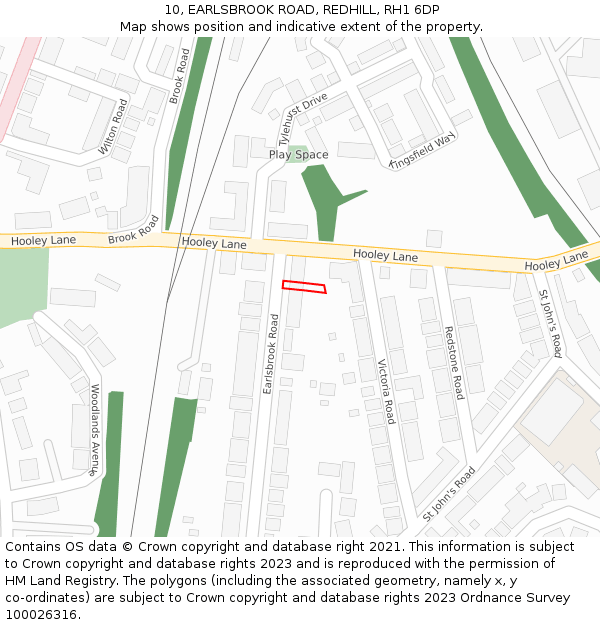 10, EARLSBROOK ROAD, REDHILL, RH1 6DP: Location map and indicative extent of plot