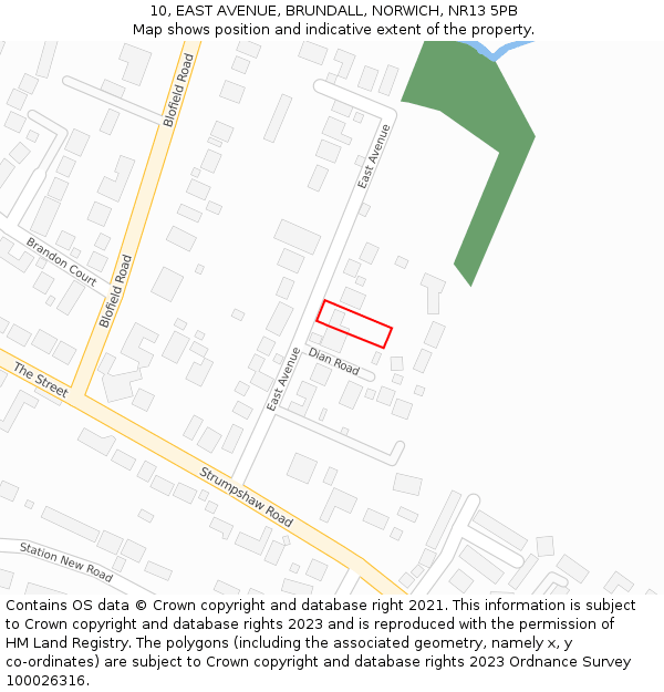 10, EAST AVENUE, BRUNDALL, NORWICH, NR13 5PB: Location map and indicative extent of plot