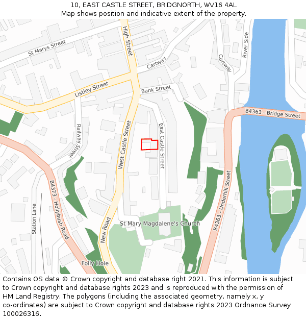 10, EAST CASTLE STREET, BRIDGNORTH, WV16 4AL: Location map and indicative extent of plot