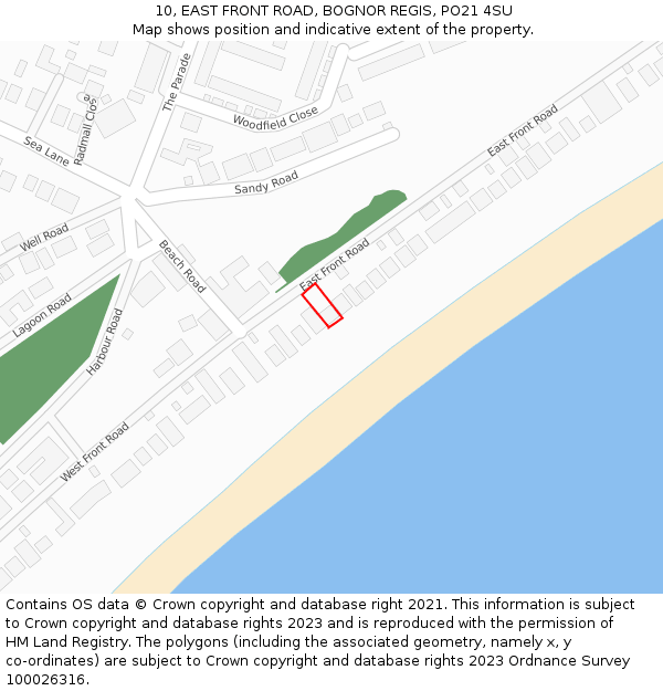 10, EAST FRONT ROAD, BOGNOR REGIS, PO21 4SU: Location map and indicative extent of plot