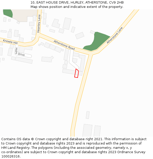 10, EAST HOUSE DRIVE, HURLEY, ATHERSTONE, CV9 2HB: Location map and indicative extent of plot