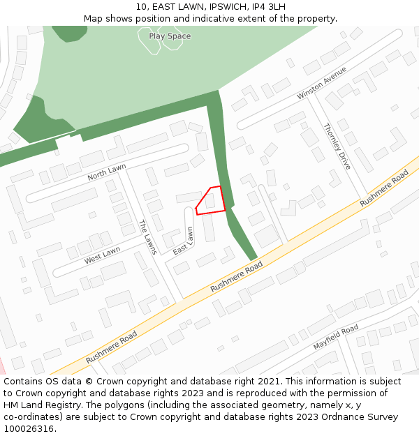 10, EAST LAWN, IPSWICH, IP4 3LH: Location map and indicative extent of plot