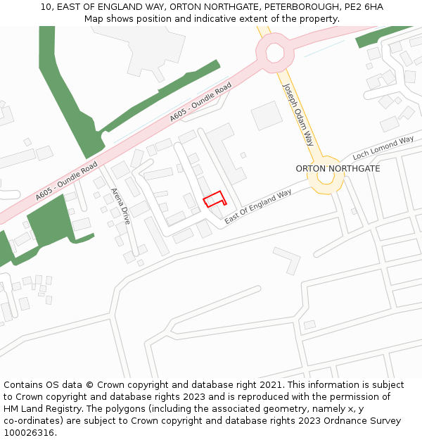 10, EAST OF ENGLAND WAY, ORTON NORTHGATE, PETERBOROUGH, PE2 6HA: Location map and indicative extent of plot