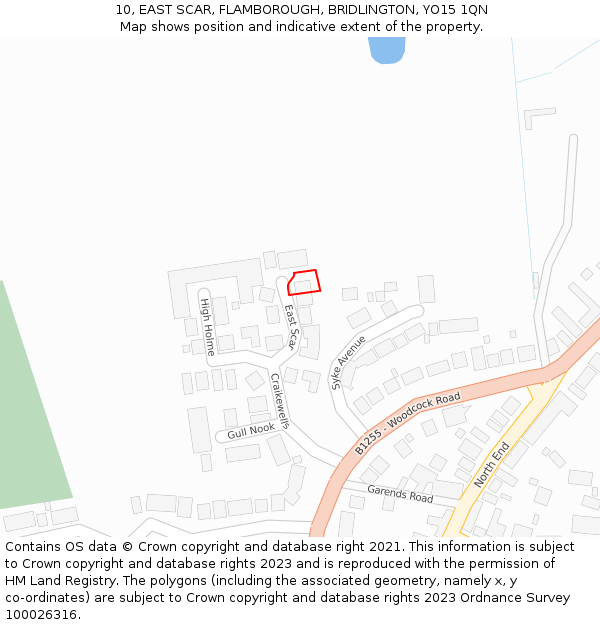 10, EAST SCAR, FLAMBOROUGH, BRIDLINGTON, YO15 1QN: Location map and indicative extent of plot