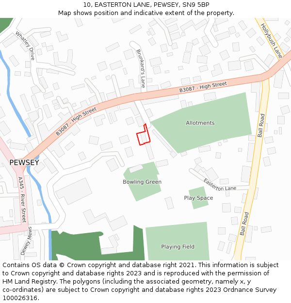 10, EASTERTON LANE, PEWSEY, SN9 5BP: Location map and indicative extent of plot