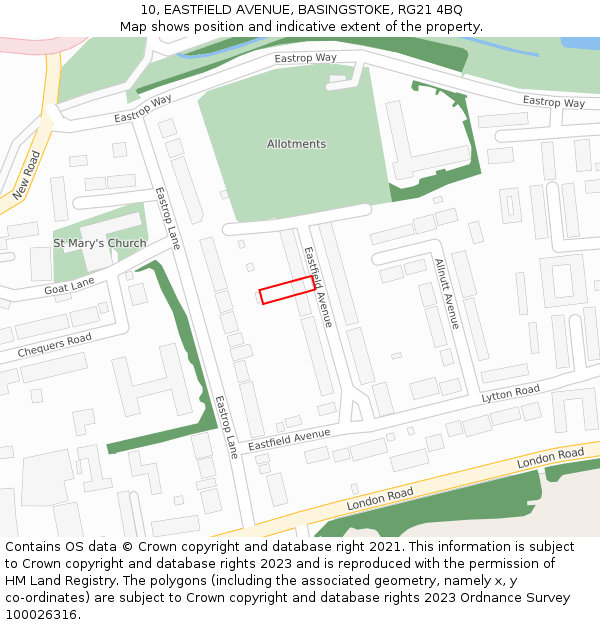 10, EASTFIELD AVENUE, BASINGSTOKE, RG21 4BQ: Location map and indicative extent of plot