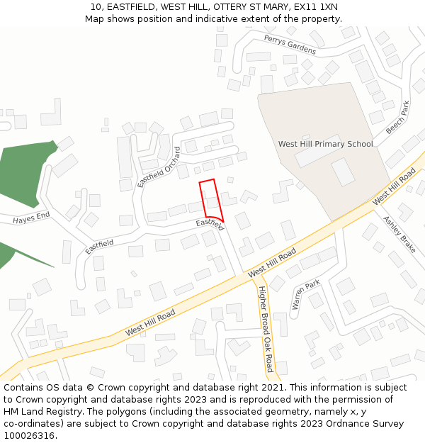 10, EASTFIELD, WEST HILL, OTTERY ST MARY, EX11 1XN: Location map and indicative extent of plot