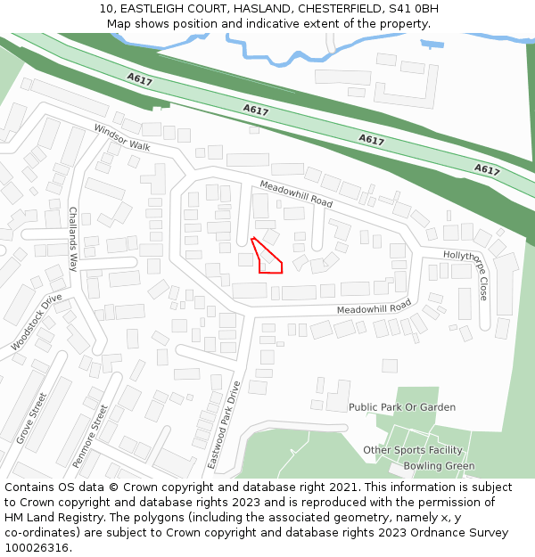 10, EASTLEIGH COURT, HASLAND, CHESTERFIELD, S41 0BH: Location map and indicative extent of plot