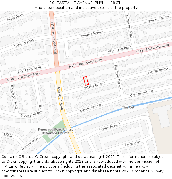 10, EASTVILLE AVENUE, RHYL, LL18 3TH: Location map and indicative extent of plot