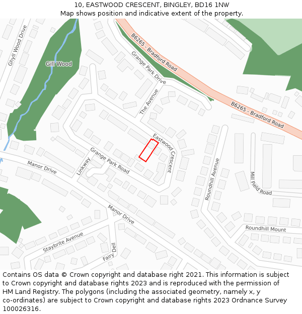 10, EASTWOOD CRESCENT, BINGLEY, BD16 1NW: Location map and indicative extent of plot