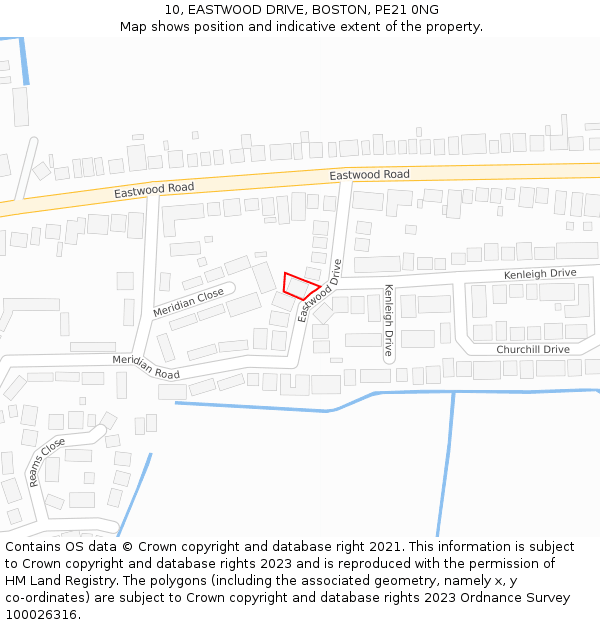 10, EASTWOOD DRIVE, BOSTON, PE21 0NG: Location map and indicative extent of plot