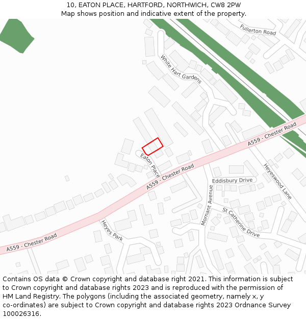 10, EATON PLACE, HARTFORD, NORTHWICH, CW8 2PW: Location map and indicative extent of plot