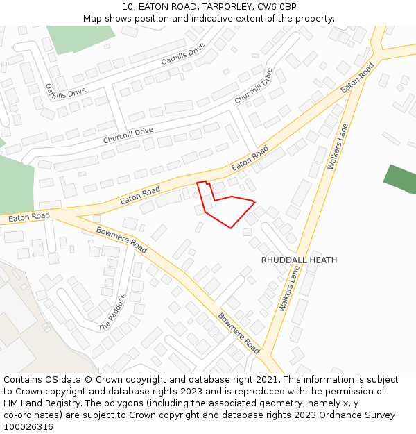 10, EATON ROAD, TARPORLEY, CW6 0BP: Location map and indicative extent of plot