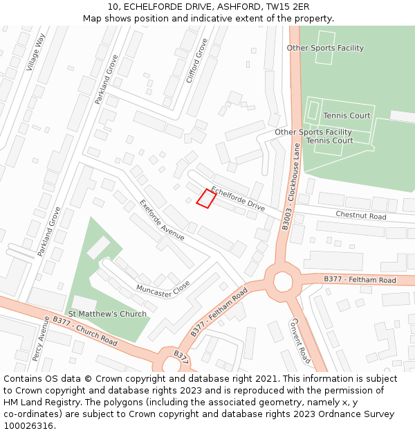 10, ECHELFORDE DRIVE, ASHFORD, TW15 2ER: Location map and indicative extent of plot