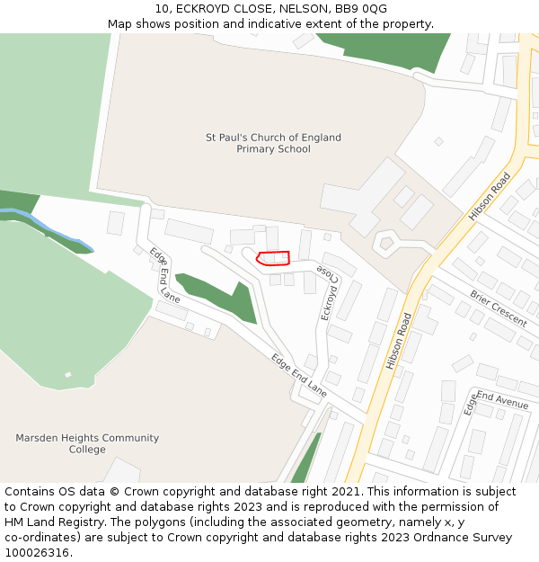 10, ECKROYD CLOSE, NELSON, BB9 0QG: Location map and indicative extent of plot