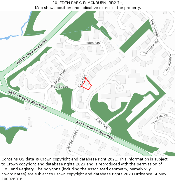 10, EDEN PARK, BLACKBURN, BB2 7HJ: Location map and indicative extent of plot