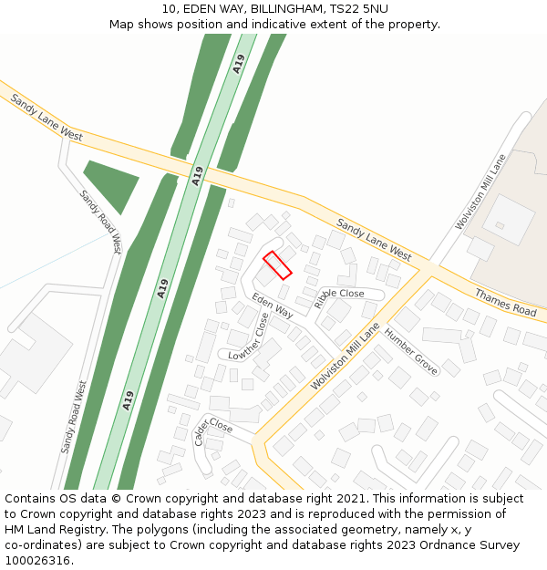 10, EDEN WAY, BILLINGHAM, TS22 5NU: Location map and indicative extent of plot