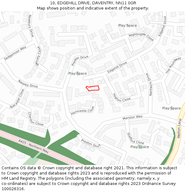10, EDGEHILL DRIVE, DAVENTRY, NN11 0GR: Location map and indicative extent of plot