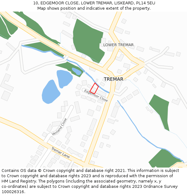 10, EDGEMOOR CLOSE, LOWER TREMAR, LISKEARD, PL14 5EU: Location map and indicative extent of plot