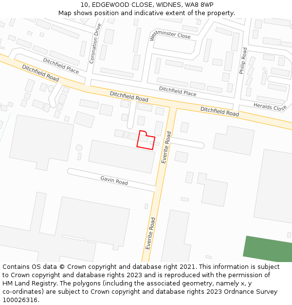 10, EDGEWOOD CLOSE, WIDNES, WA8 8WP: Location map and indicative extent of plot