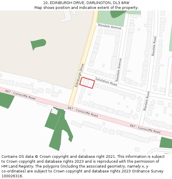 10, EDINBURGH DRIVE, DARLINGTON, DL3 8AW: Location map and indicative extent of plot