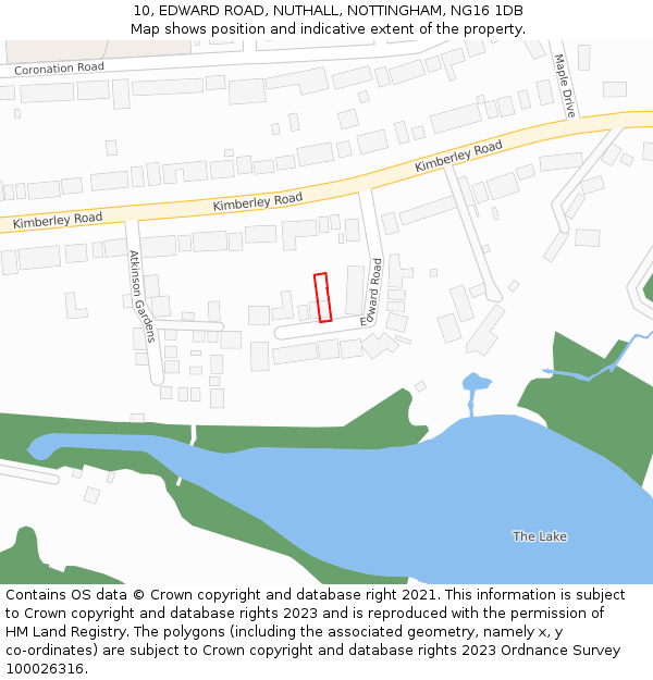 10, EDWARD ROAD, NUTHALL, NOTTINGHAM, NG16 1DB: Location map and indicative extent of plot