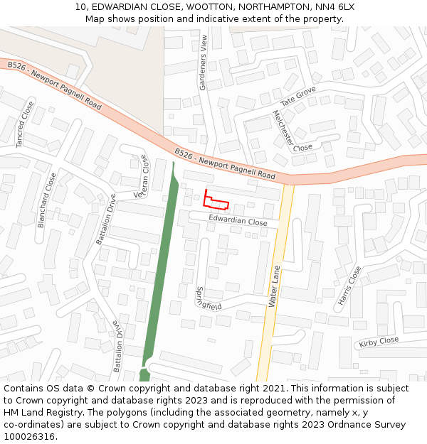 10, EDWARDIAN CLOSE, WOOTTON, NORTHAMPTON, NN4 6LX: Location map and indicative extent of plot