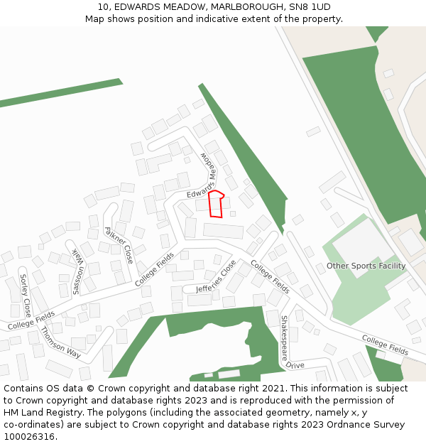 10, EDWARDS MEADOW, MARLBOROUGH, SN8 1UD: Location map and indicative extent of plot