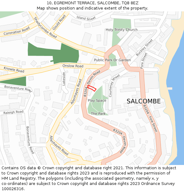 10, EGREMONT TERRACE, SALCOMBE, TQ8 8EZ: Location map and indicative extent of plot