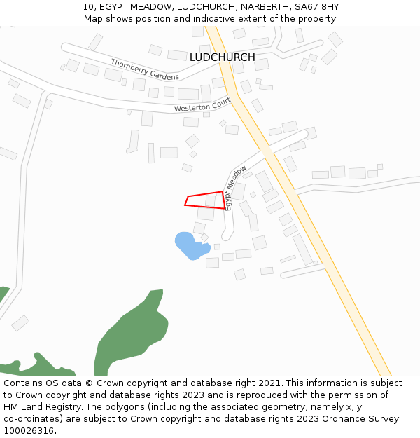 10, EGYPT MEADOW, LUDCHURCH, NARBERTH, SA67 8HY: Location map and indicative extent of plot