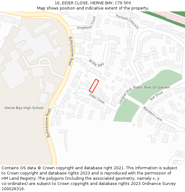 10, EIDER CLOSE, HERNE BAY, CT6 5PX: Location map and indicative extent of plot