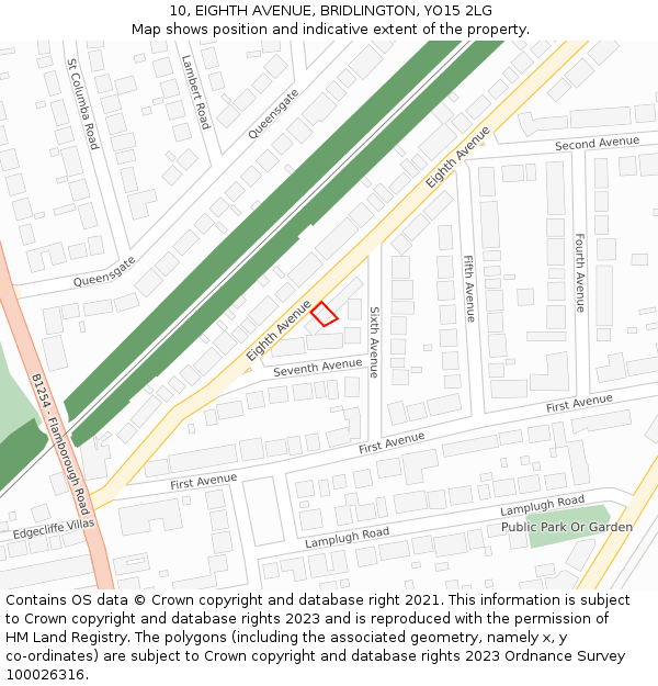 10, EIGHTH AVENUE, BRIDLINGTON, YO15 2LG: Location map and indicative extent of plot