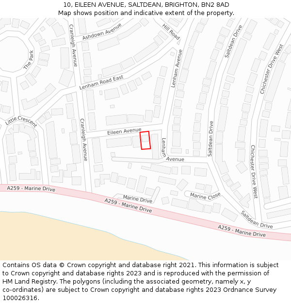 10, EILEEN AVENUE, SALTDEAN, BRIGHTON, BN2 8AD: Location map and indicative extent of plot