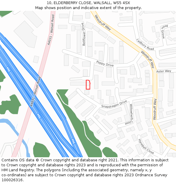 10, ELDERBERRY CLOSE, WALSALL, WS5 4SX: Location map and indicative extent of plot