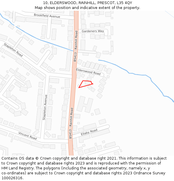 10, ELDERSWOOD, RAINHILL, PRESCOT, L35 4QY: Location map and indicative extent of plot