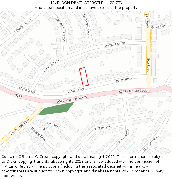 10, ELDON DRIVE, ABERGELE, LL22 7BY: Location map and indicative extent of plot