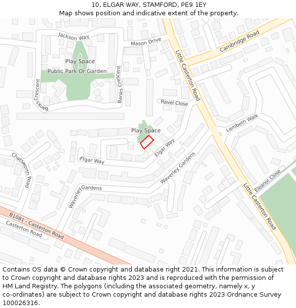 10, ELGAR WAY, STAMFORD, PE9 1EY: Location map and indicative extent of plot