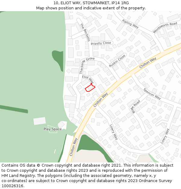 10, ELIOT WAY, STOWMARKET, IP14 1RG: Location map and indicative extent of plot