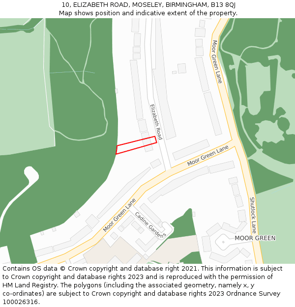 10, ELIZABETH ROAD, MOSELEY, BIRMINGHAM, B13 8QJ: Location map and indicative extent of plot