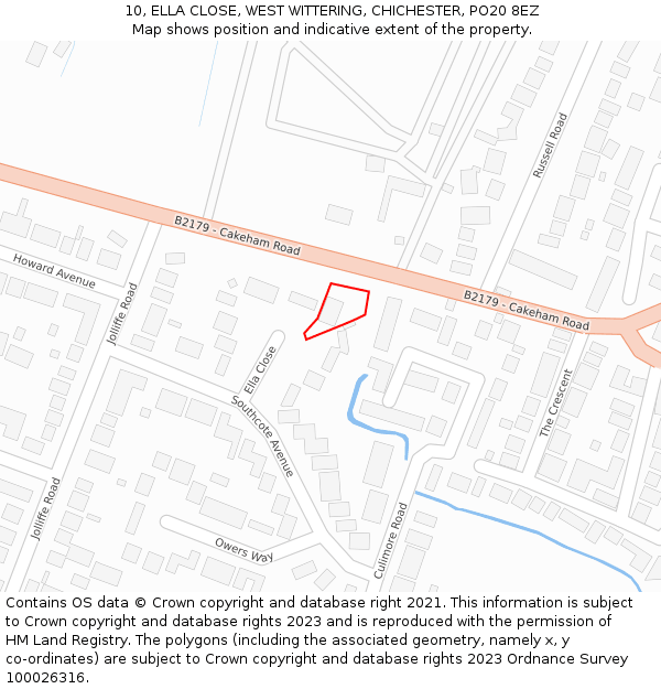10, ELLA CLOSE, WEST WITTERING, CHICHESTER, PO20 8EZ: Location map and indicative extent of plot