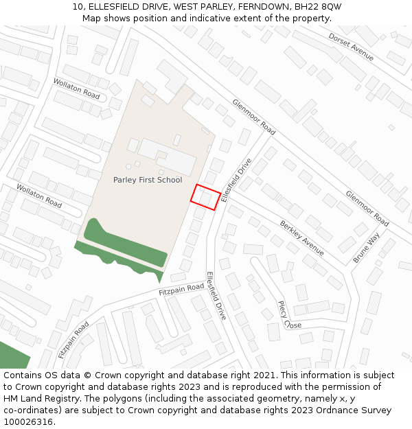 10, ELLESFIELD DRIVE, WEST PARLEY, FERNDOWN, BH22 8QW: Location map and indicative extent of plot