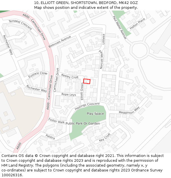 10, ELLIOTT GREEN, SHORTSTOWN, BEDFORD, MK42 0GZ: Location map and indicative extent of plot