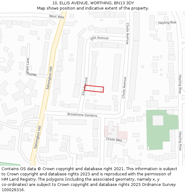 10, ELLIS AVENUE, WORTHING, BN13 3DY: Location map and indicative extent of plot