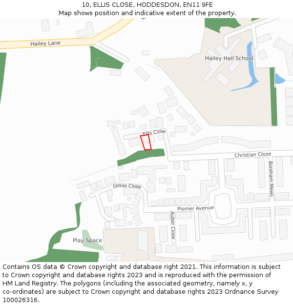 10, ELLIS CLOSE, HODDESDON, EN11 9FE: Location map and indicative extent of plot
