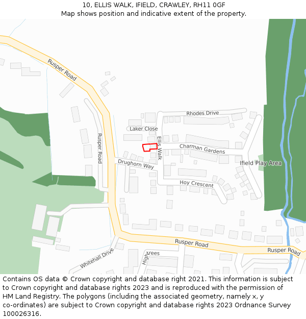 10, ELLIS WALK, IFIELD, CRAWLEY, RH11 0GF: Location map and indicative extent of plot