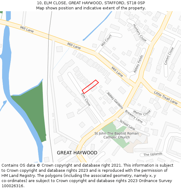 10, ELM CLOSE, GREAT HAYWOOD, STAFFORD, ST18 0SP: Location map and indicative extent of plot