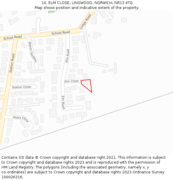 10, ELM CLOSE, LINGWOOD, NORWICH, NR13 4TQ: Location map and indicative extent of plot