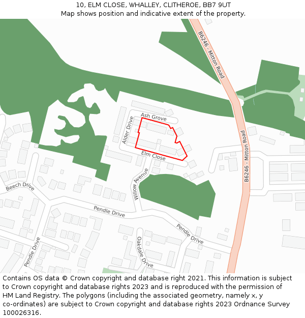 10, ELM CLOSE, WHALLEY, CLITHEROE, BB7 9UT: Location map and indicative extent of plot