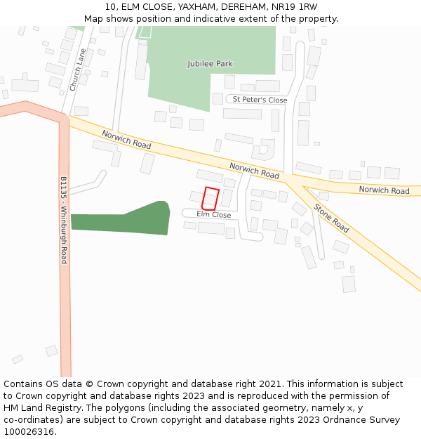 10, ELM CLOSE, YAXHAM, DEREHAM, NR19 1RW: Location map and indicative extent of plot
