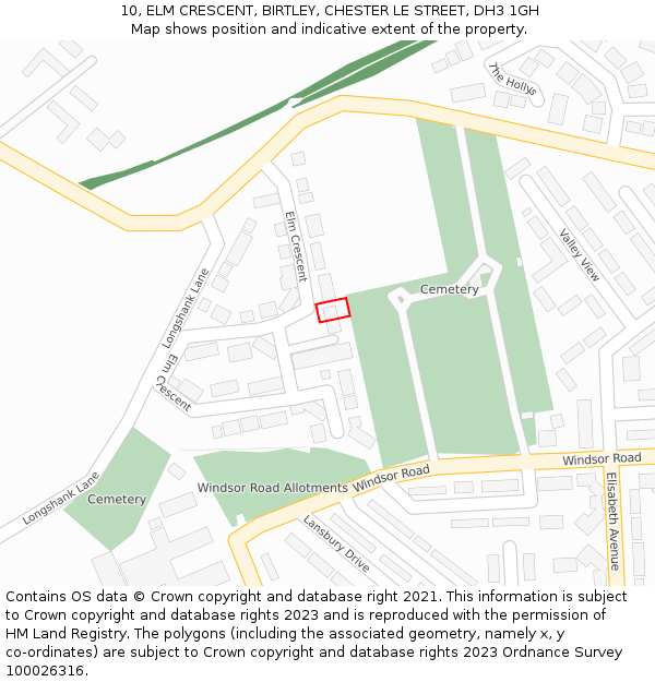 10, ELM CRESCENT, BIRTLEY, CHESTER LE STREET, DH3 1GH: Location map and indicative extent of plot